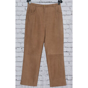 ESCADA 100% Lambskin Leather Pants Straight Leg Zip Lined Tan Size 40/10